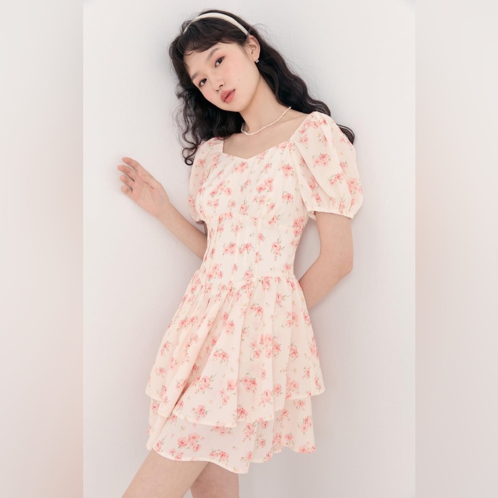 NWT LEDiN - Korean Style Red Flowers Print dress - Picture 1 of 4